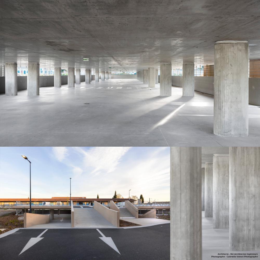 Parking d’un pôle médical de 100 places à deux niveaux– Châteaurenard (13) (pilier en béton brut)
